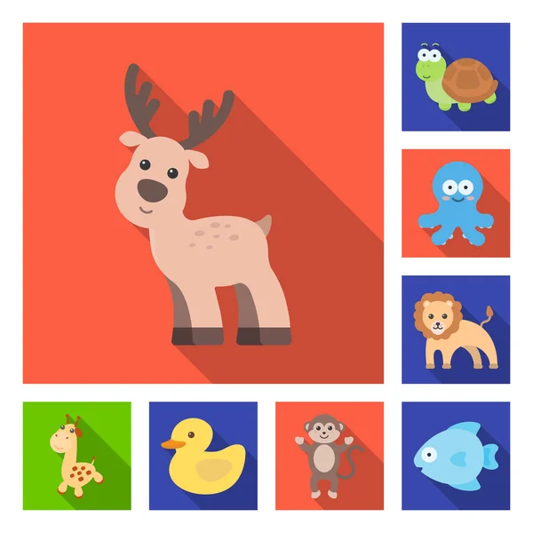 An unrealistic flat animal icons in set collection for design. Toy animals vector symbol stock web illustration. — Stock Vector