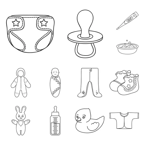Geboorte van een baby overzicht pictogrammen in set collectie voor design. Pasgeboren en accessoires vector symbool voorraad web illustratie. — Stockvector