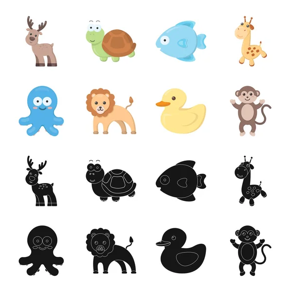 Un negro poco realista, iconos de animales de dibujos animados en la colección de conjuntos para el diseño. Animales de juguete vector símbolo stock web ilustración . — Vector de stock