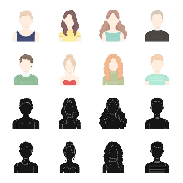 Curly-haired jongen, blond, roodharige, tiener. Avatar instellen collectie iconen in zwart, cartoon stijl vector symbool stock illustratie web. — Stockvector