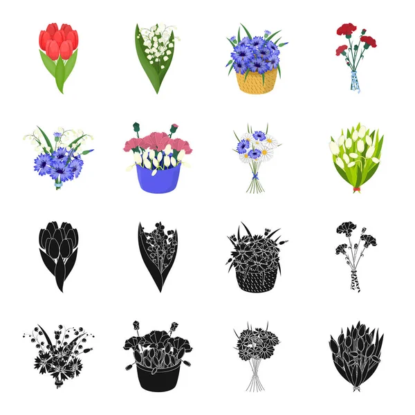 黒、新鮮な花の花束のデザインのセットのコレクションのアイコンを漫画します。様々 な花束ベクトル シンボル ストック web イラスト. — ストックベクタ