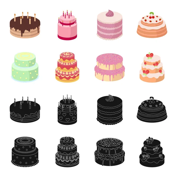 甘さ、デザートには、クリーム、糖蜜。ケーキの国は黒、漫画スタイルのベクトル シンボル ストック イラスト web でコレクションのアイコンを設定. — ストックベクタ