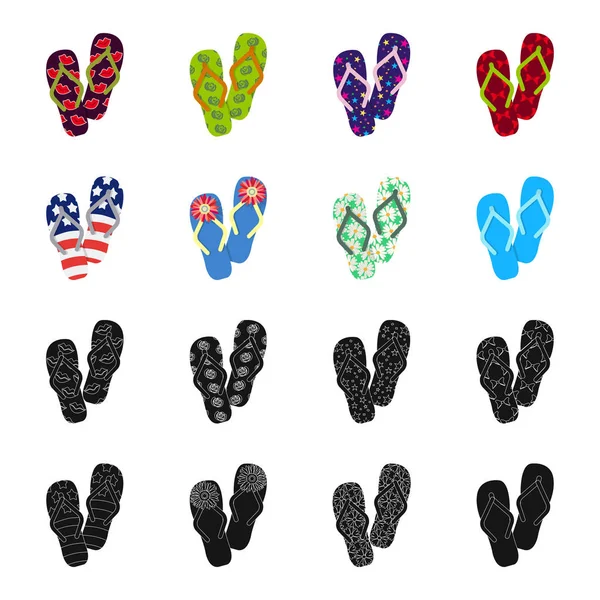 Chanclas negras, iconos de dibujos animados en la colección de conjuntos para el diseño. Zapatos de playa vector símbolo stock web ilustración . — Vector de stock