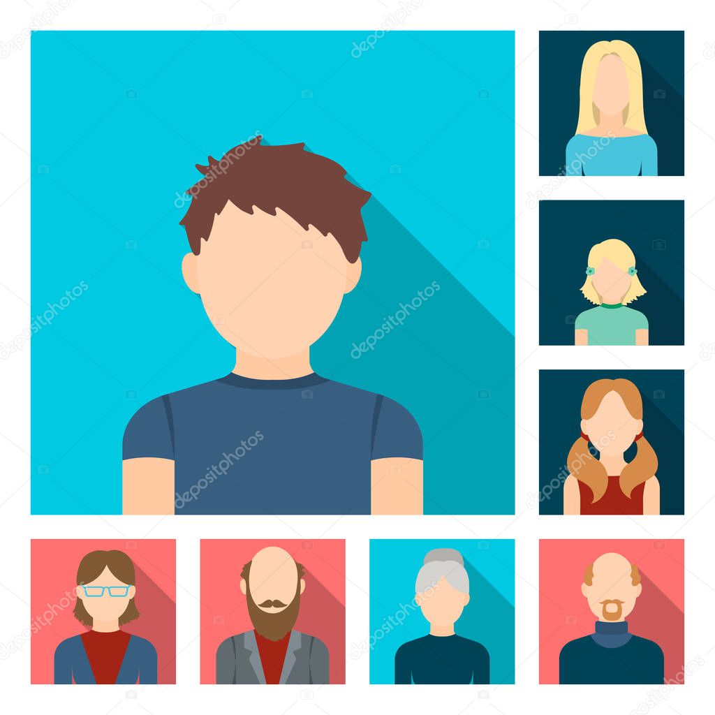 Avatar and face flat icons in set collection for design. A person appearance vector symbol stock web illustration.
