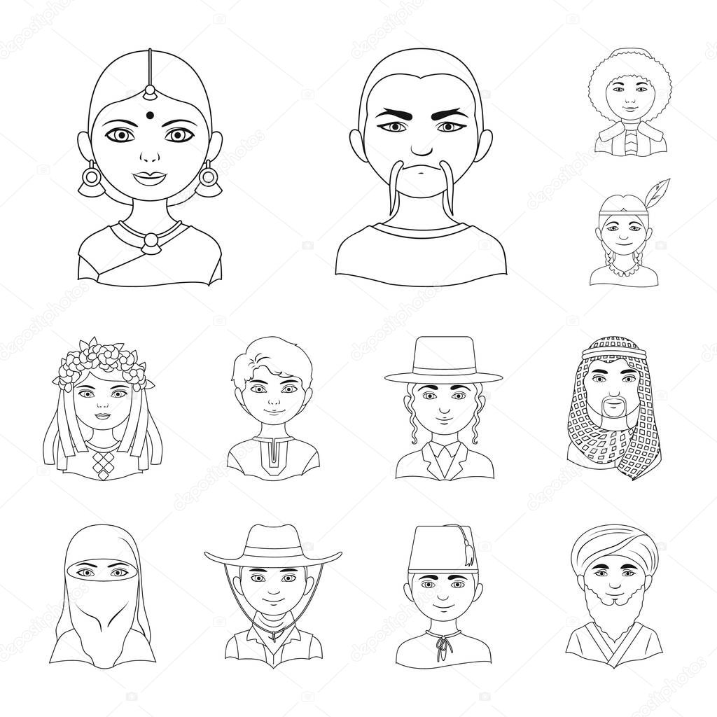 The human race outline icons in set collection for design. People and nationality vector symbol stock  illustration.