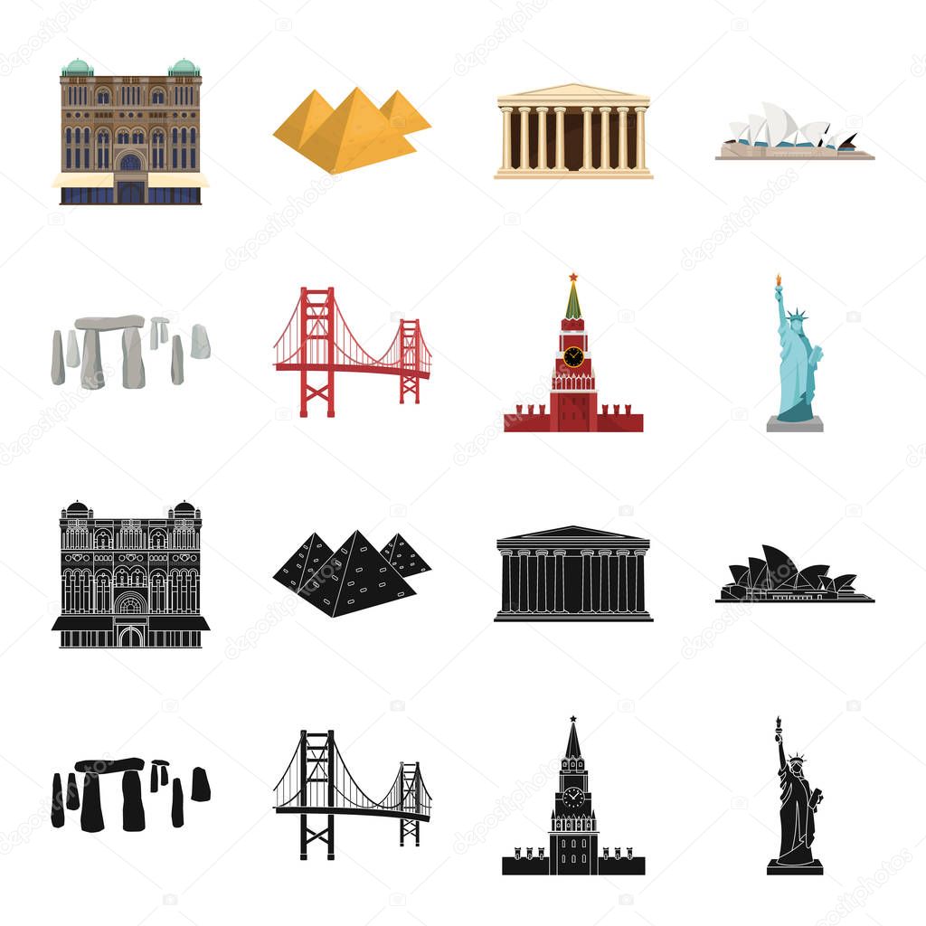Sights of different countries black,cartoon icons in set collection for design. Famous building vector symbol stock  illustration.