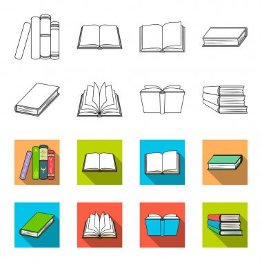 Çeşitli kitaplar. Kitap toplama simgeler anahat, düz stil vektör simge stok çizim web ayarla..