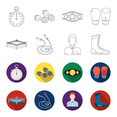 Yüzük, ip, hakem, spor ayakkabı boks küme toplama simgeler anahat, flet stil vektör simge stok çizim web.