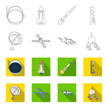 Radyo radar, uzay uzay aracı, Lunokhod yerleştirme. Uzay teknolojisi toplama simgeler anahat, düz stil vektör simge stok çizim web ayarla..