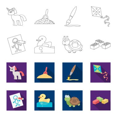 Çocuk set koleksiyonu tasarım için flet simgeleri anahat, oyuncak. Oyun ve önemsiz şey sembol stok web illüstrasyon vektör.