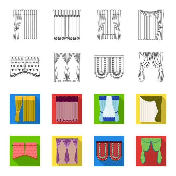 Cortinas, vara, cornijas, e outro ícone da web no contorno, estilo plano.Arco, tecido, ícones de tule na coleção de conjuntos . — Vetor de Stock