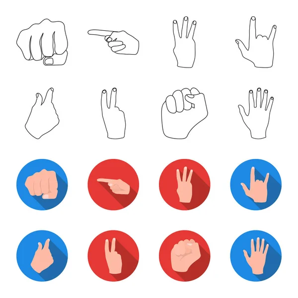 Poing ouvert, victoire, avare. Ensemble de geste à la main icônes de la collection dans les grandes lignes, style plat vectoriel symbole illustration web . — Image vectorielle