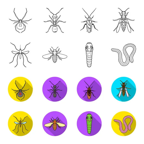 Worm, centipede, wasp, bee, hornet .Insects set collection icons in outline,flet style vector symbol stock illustration web. — Stock Vector