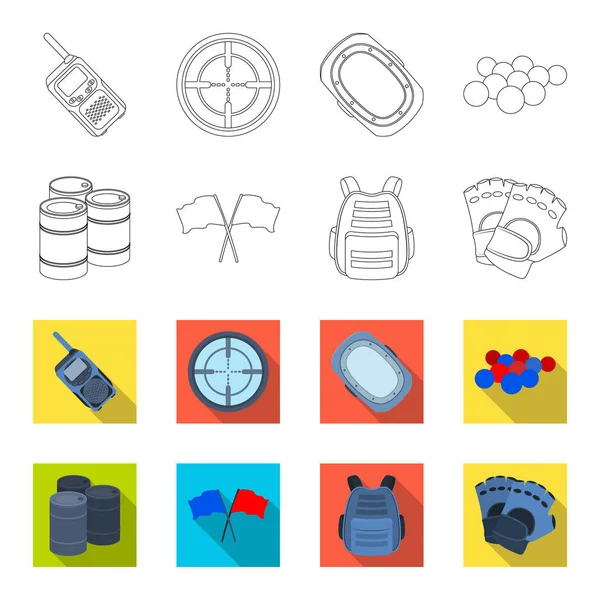 Protective vest, gloves and other equipment. Paintball single icon in outline,flet style vector symbol stock illustration web. — Stock Vector