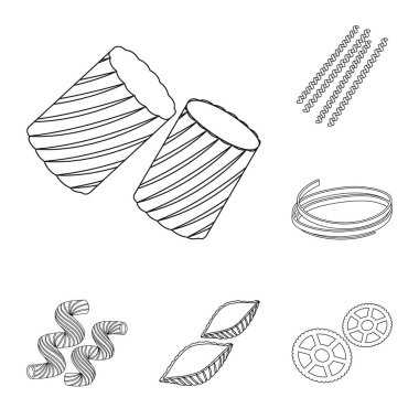 Set koleksiyonu tasarım için makarna anahat simgeleri türleri. Vektör simge stok web illüstrasyon yemek için makarna düşündüm.