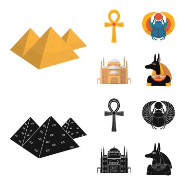 Anubis, Ankh, Cairo citadel, Mısır böceği. Antik Mısır toplama simgeler çizgi film, siyah stil vektör simge stok çizim web ayarla..