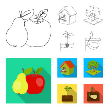 Bahçe, tarım, doğa ve diğer web simgesi anahat, düz stil. Bitki, kök, kök, küme koleksiyon simgeler.