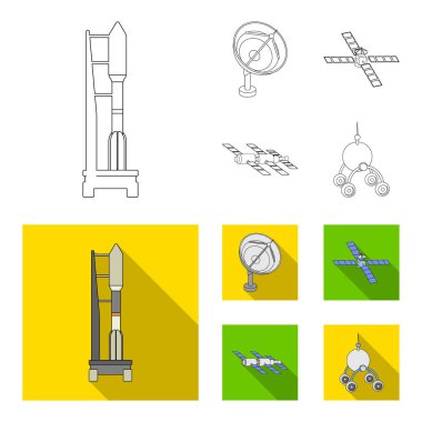 Radyo radar, uzay uzay aracı, Lunokhod yerleştirme. Uzay teknolojisi toplama simgeler anahat, düz stil vektör simge stok çizim web ayarla..