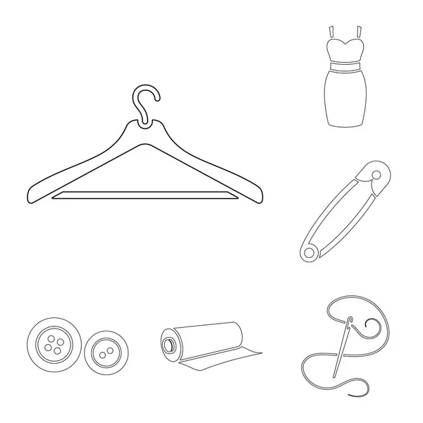 Иконки ателье и шитье контуров в наборе коллекции для дизайна. Оборудование и инструменты для шитья векторных символов . — стоковый вектор