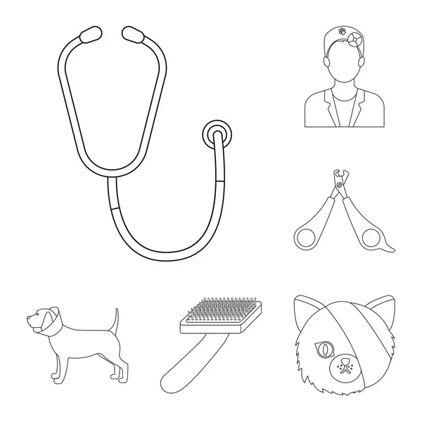 Tierklinik umreißen Symbole in Set-Kollektion für Design. Behandlung eines Tier-Vektor-Symbols Stock Web Illustration. — Stockvektor