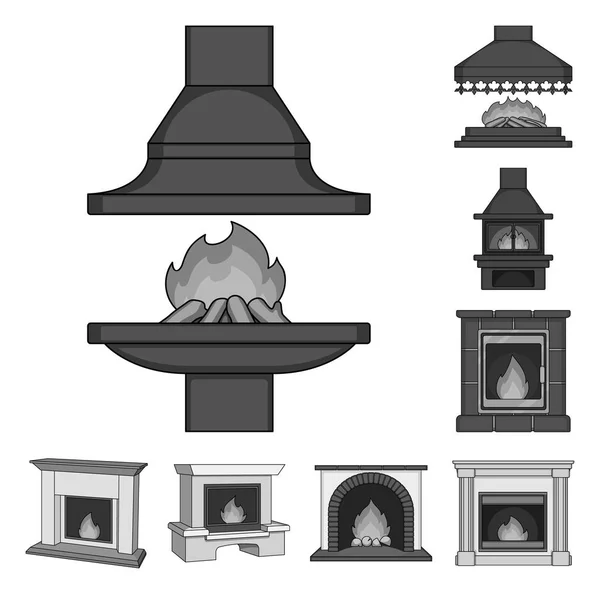 Diferentes tipos de chimeneas iconos monocromáticos en la colección de conjuntos para el diseño.Chimeneas construcción vector símbolo stock web ilustración . — Vector de stock