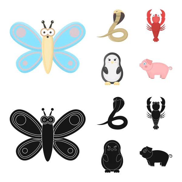 Una caricatura poco realista, iconos de animales negros en la colección de conjuntos para el diseño. Animales de juguete vector símbolo stock web ilustración . — Vector de stock