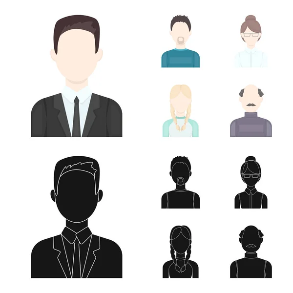 Een man met een baard, een FM-meisje, een zakenvrouw en een kale man met een snor. Avatar instellen collectie iconen in de tekenfilm, zwarte stijl vector symbool stock illustratie web. — Stockvector