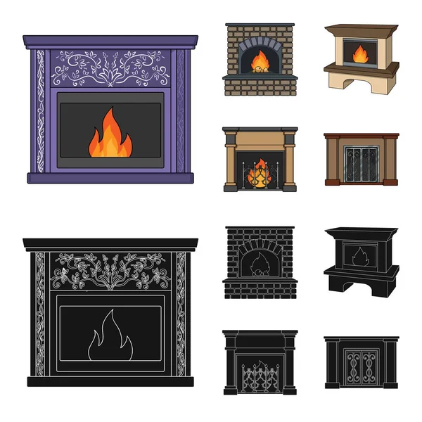 Fire, warmth and comfort.Fireplace set collection icons in cartoon, black style vector symbol stock illustration web . — стоковый вектор