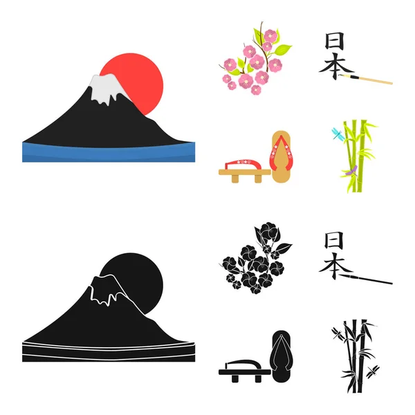 Geta, sakura flowers, bamboo, hieroglyph.Japan set collection icons in cartoon,black style vector symbol stock illustration web.