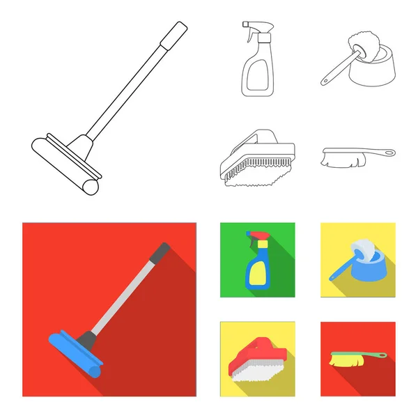 Cleaning and maid outline, flat icons in set collection for design. Оборудование для очистки векторного символа . — стоковый вектор