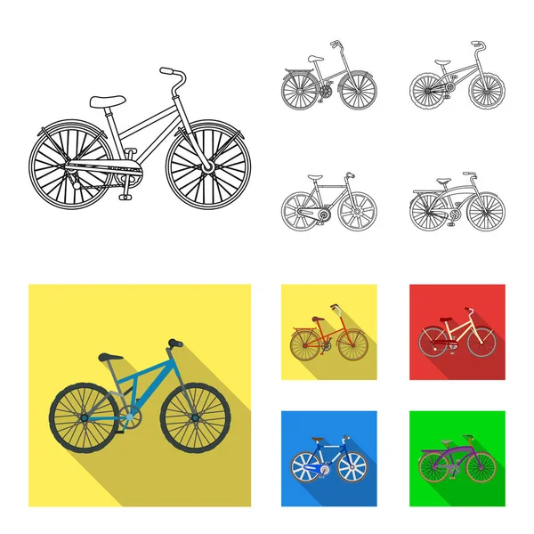 Bicicleta para niños y otros tipos. Diferentes bicicletas establecen iconos de la colección en el contorno, el estilo plano símbolo vectorial stock ilustración web . — Vector de stock