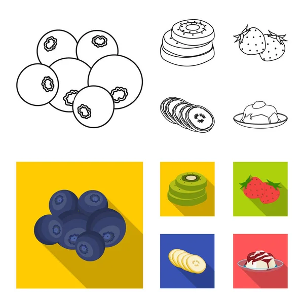 Früchte und andere Lebensmittel. Lebensmittel Set Sammlung Symbole in Umriss, flachen Stil Vektor Symbol Stock Illustration Web. — Stockvektor