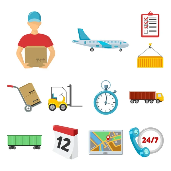 Logistiek service cartoon pictogrammen in set collectie voor design. Logistiek en apparatuur symbool voorraad web vectorillustratie. — Stockvector