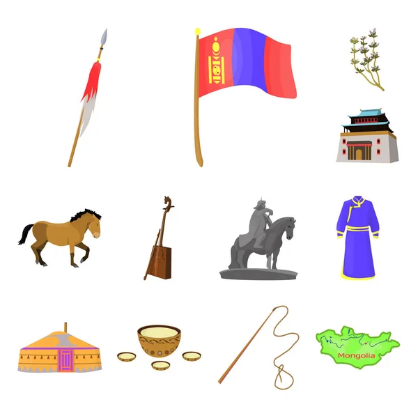 Landet Mongoliet tecknad ikoner i set insamling för design. Territorium och landmärke vektor symbol lager web illustration. — Stock vektor