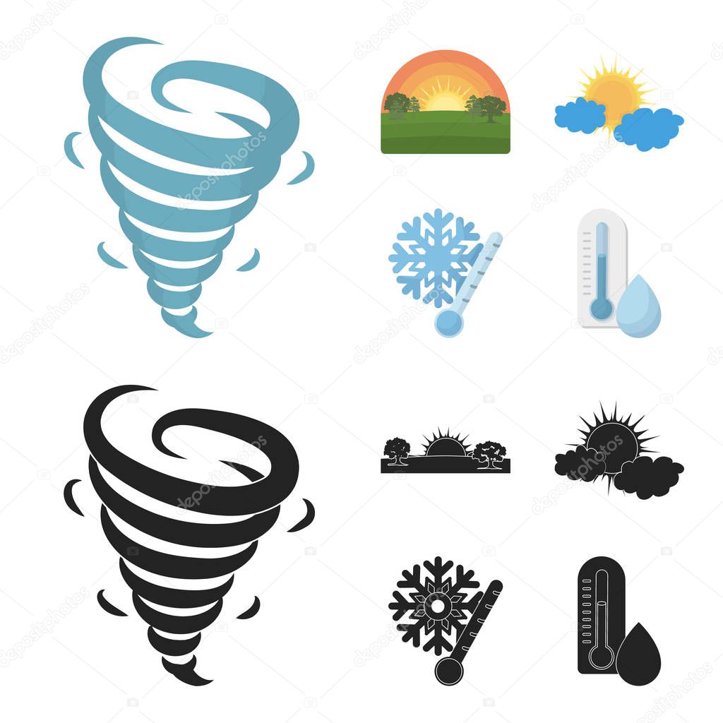 Tornado, sunrise, cloudiness, snow and frost. The weather set collection icons in cartoon,black style vector symbol stock illustration .