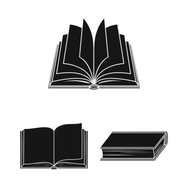Kitap set koleksiyonu tasarım için siyah simgeler bağlı. Basılı ürünler sembol stok web illüstrasyon vektör.