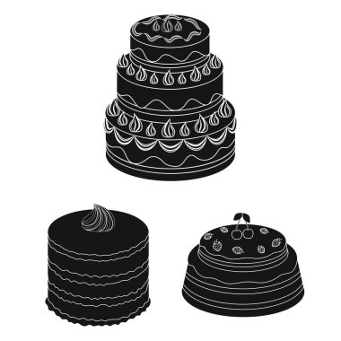 Pasta ve tatlı set koleksiyonu tasarım için simgeler siyah. Tatil kek vektör simge stok web çizim.
