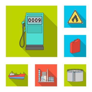 Petrol sanayi set koleksiyonu tasarım için düz simgeler. Ekipman ve petrol üretimi sembol stok web illüstrasyon vektör.