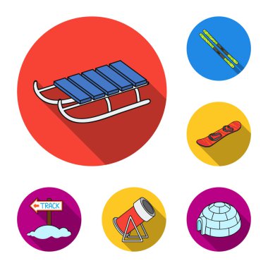 Kayak Merkezi ve ekipman set koleksiyonu tasarım için simgeleri düz. Eğlence ve Rekreasyon sembol stok web illüstrasyon vektör.