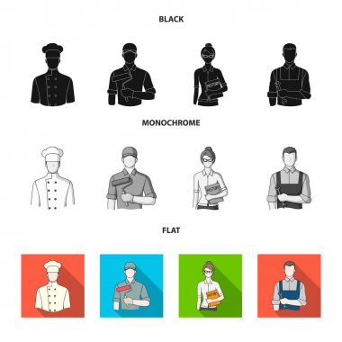 Aşçı, ressam, öğretmen, çilingir makinist. Meslek toplama simgeler siyah, düz, tek renkli stil vektör simge stok çizim web içinde ayarla..
