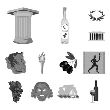 Ülke Yunanistan set koleksiyonu tasarım için tek renkli simgeler. Yunanistan ve dönüm noktası sembol stok web illüstrasyon vektör.