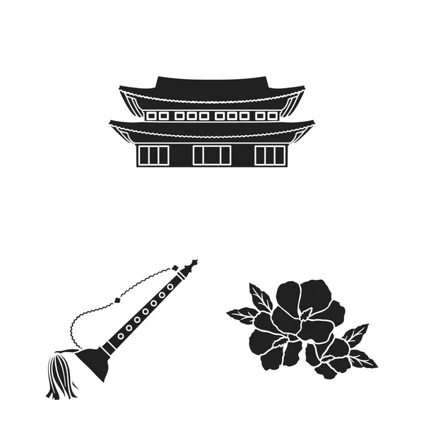 Land Zuid-Korea zwarte pictogrammen in set collectie voor design. Reis- en attractie symbool voorraad web vectorillustratie. — Stockvector