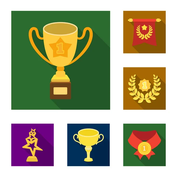Nagrody i trofea płaski ikony w kolekcja zestaw do projektowania. Nagrody i osiągnięcia ilustracja web akcji symbol wektor. — Wektor stockowy