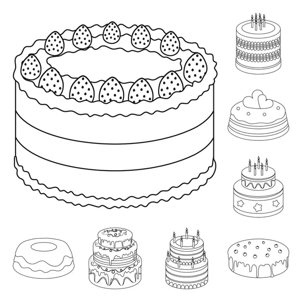 Pastel y postre esbozan iconos en la colección de conjuntos para el diseño. Pastel de vacaciones vector símbolo stock web ilustración . — Vector de stock