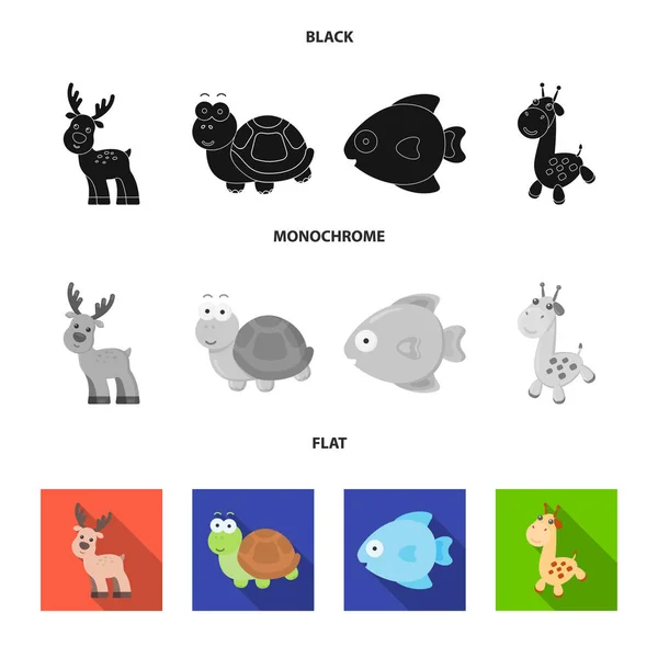 Eine unrealistische schwarze, flache, monochrome Tier-Ikone in Set-Kollektion für das Design. Spielzeug Tiere Vektor Symbol Stock Web Illustration. — Stockvektor