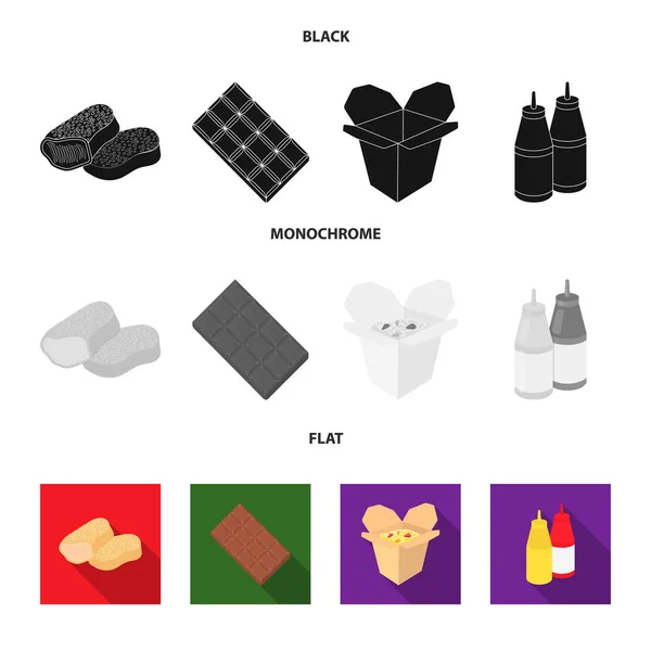 Chocolat, nouilles, pépites, sauce.Fast food set collection icônes en noir, plat, monochrome style vectoriel symbole illustration web . — Image vectorielle