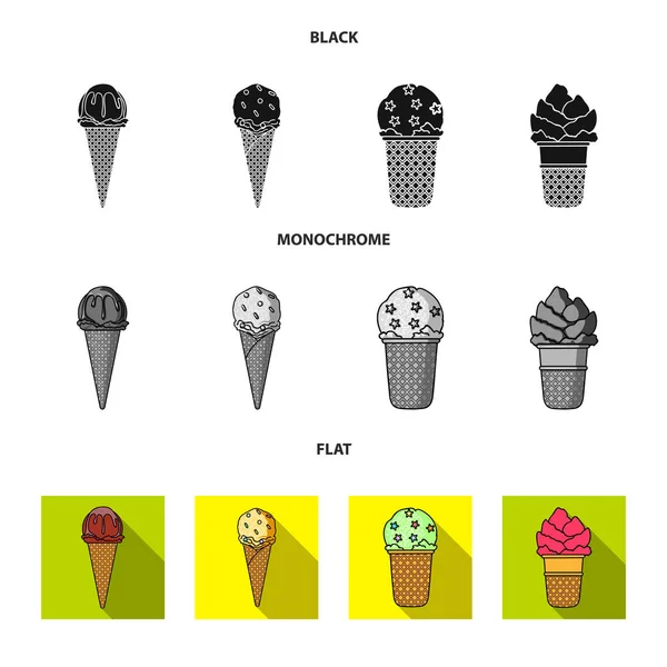 Παγωτό σε ένα ραβδί, ένα φλυαρώ κώνου και άλλα είδη. Παγωτό στεγάζεται συλλογή εικονιδίων σε μαύρο, επίπεδη, μονόχρωμη στυλ διάνυσμα σύμβολο μετοχής εικονογράφηση web. — Διανυσματικό Αρχείο