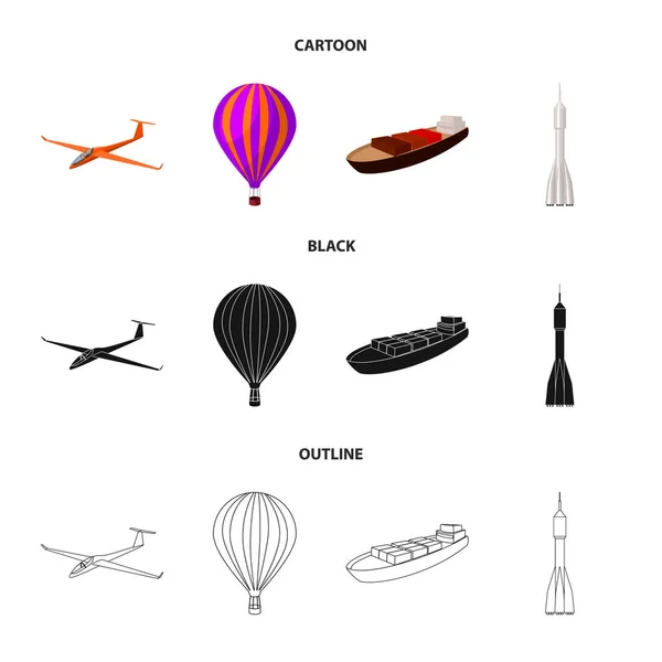 Un dron, un planeador, un globo, una barcaza de transporte, un cohete espacial modos de transporte. Transporte conjunto colección iconos en dibujos animados, negro, contorno estilo vector símbolo stock ilustración web . — Archivo Imágenes Vectoriales