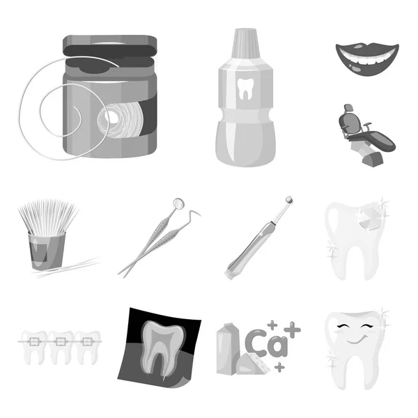 Soins dentaires icônes monochromes dans la collection ensemble pour le design. Soins des dents symbole vectoriel illustration web stock . — Image vectorielle
