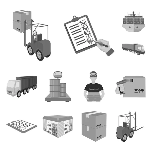 Logistik und Lieferung monochrome Symbole in Set-Kollektion für Design. Transport und Ausrüstung isometrisches Vektorsymbol stock web illustration. — Stockvektor